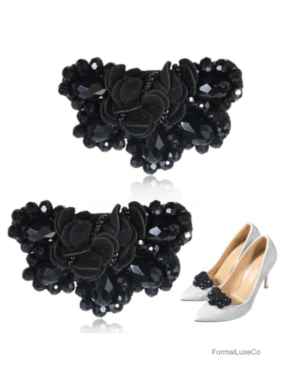 2 Pcs Bow Shoe Clips Detachable Buckle Beaded Embellishment for Heels Flats
